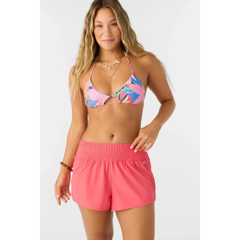 NWT O'Neill Backbay 2 Shorts Women Large Coral Smocked Waist Recycled Athletic